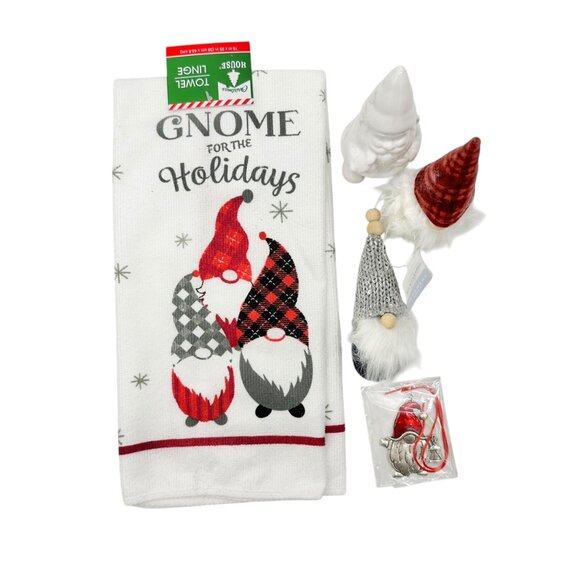 Gnome Themed Holiday Kitchen Towel Decorations Set 15x25 Towel Figs Ornament - Picture 1 of 16